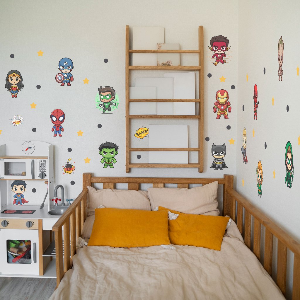 Kit Adesivo de Parede Herois - Papel de Parede Infantil - Decoração Quarto de Menino em Oferta na Shopee