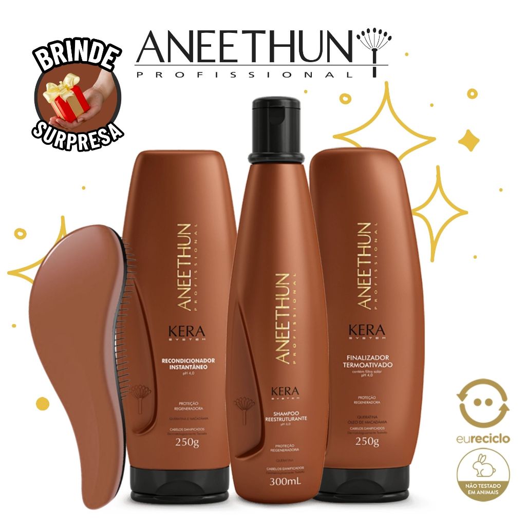 Kit Aneethun Kera System Shampoo Reecondicionador Finalizador Cabelos Danificados Profissional em Oferta na Shopee