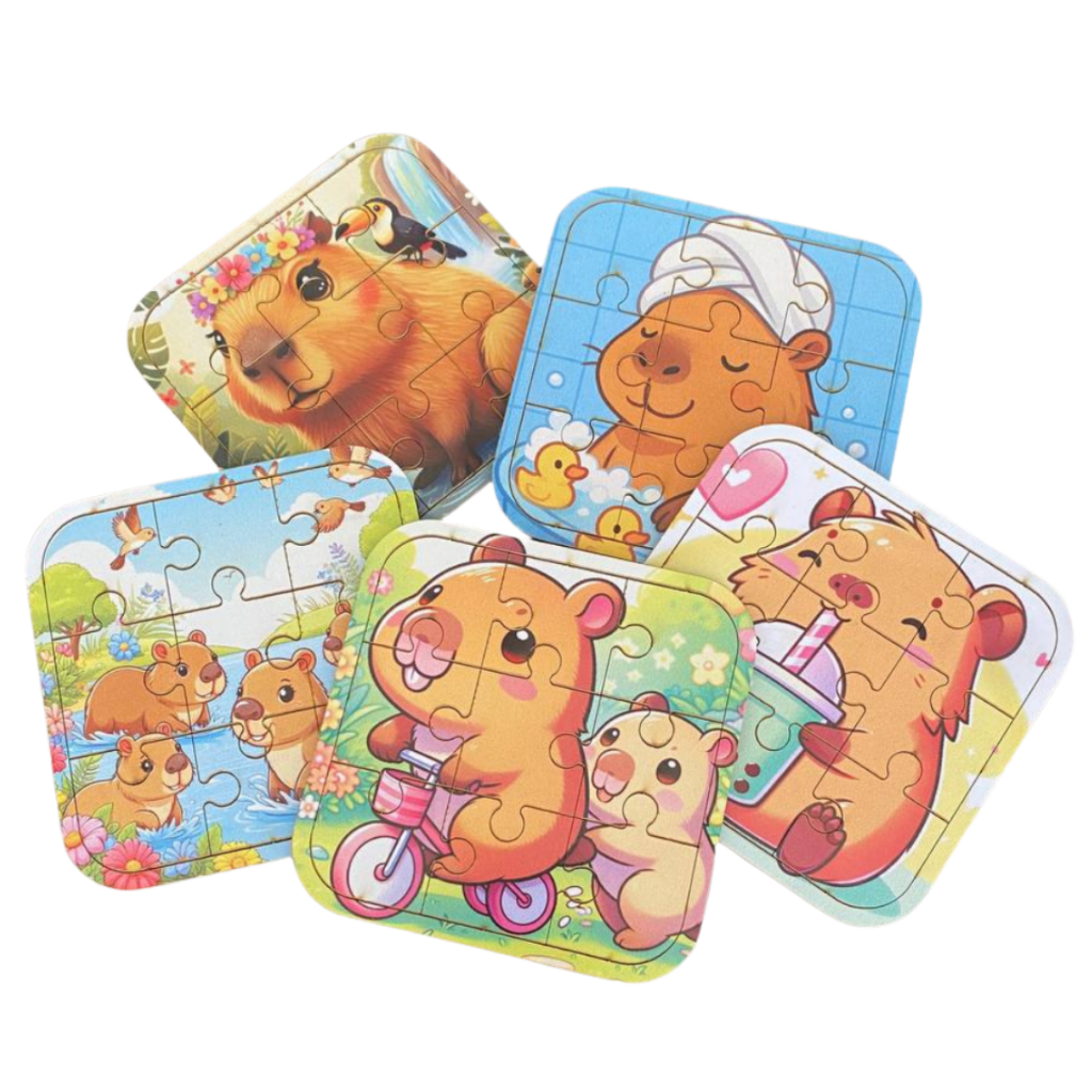 Kit Quebra-Cabeça Infantil MDF Capivara 5 Unidades 9 Peças Educativo Criativo Envio Imediato