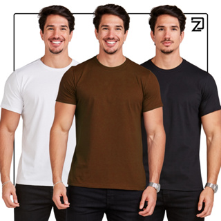 Kit 3 Camiseta Básica Masculina 100% Algodão Premium em Oferta na Shopee