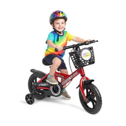 Bicicleta Infantil Aro 12 com Rodinhas Removíveis Cesto Banco Acolchoado Freio Traseiro para 3 a 5 Anos