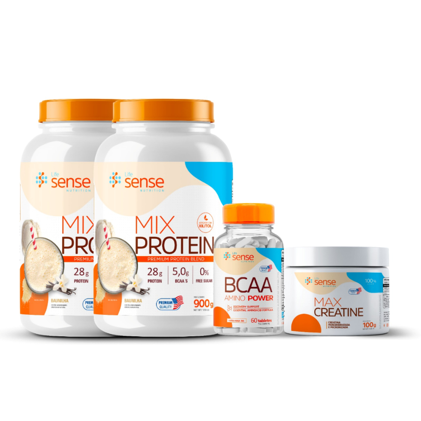 Kit 2 Whey Mix Protein - 900gr + 1 BCAA Amino Power + Creatina 100% pura - 100gr - Life Sense