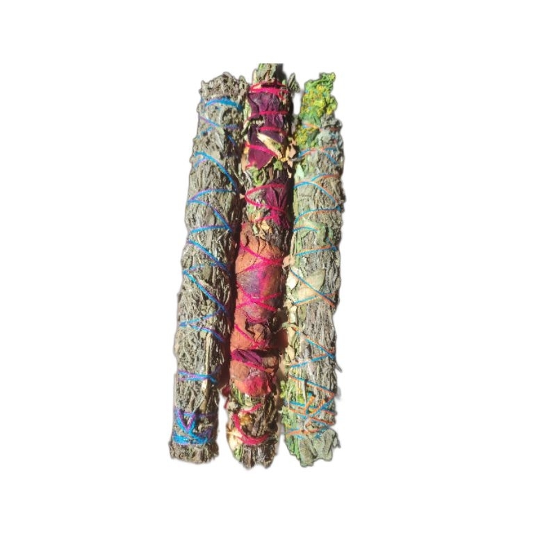 KIT 3 EM 1 Incenso Natural Sálvia Arruda Alecrim | 100% Ervas Artesanais Sem Carvão