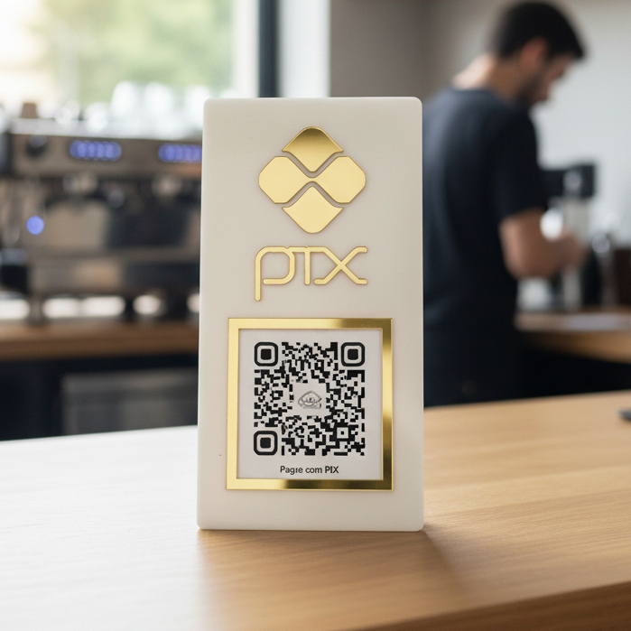 Placa Pix Acrílico Display Espelhado QR Code Mesa Balcão