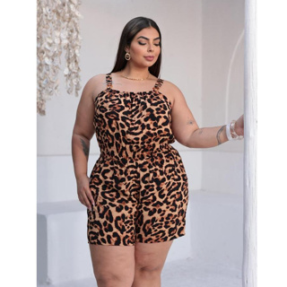 Macaquinho feminino Plus Size soltinho alça grossa viscolinho (Tamanhos GG, G1 e G2) Estampa Animal Print em Oferta na Shopee