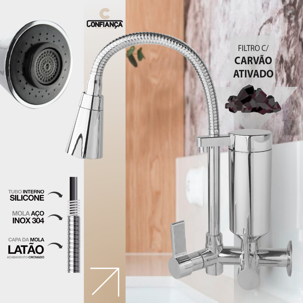 Torneira Gourmet Cozinha Com Filtro Parede Pia Dois Jatos Flexível 1/4 de Volta - 1053 em Oferta na Shopee