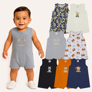 Kit 3 Peças Romper Infantil Regata Macaquinho Curto Menino Verão 100%Algodão  Peças P/M/G/GG/ 1ano em Oferta na Shopee