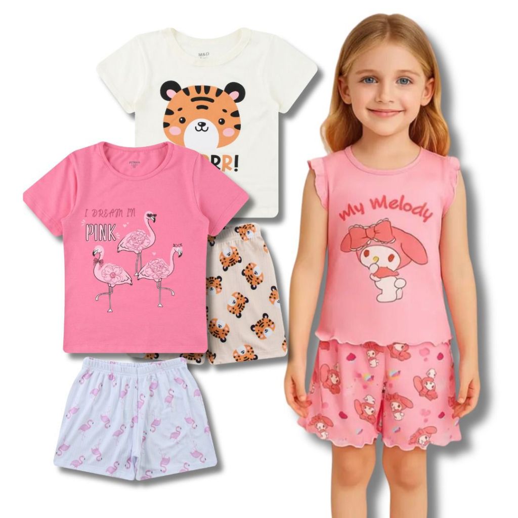 Kit 2 Peças e 6 Peças Conjuntos Sortidos Pijama Infantil Feminino de Menina Juvenil Algodão Verão