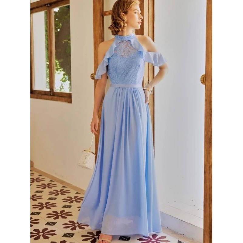 vestido longo de festa azul serenity