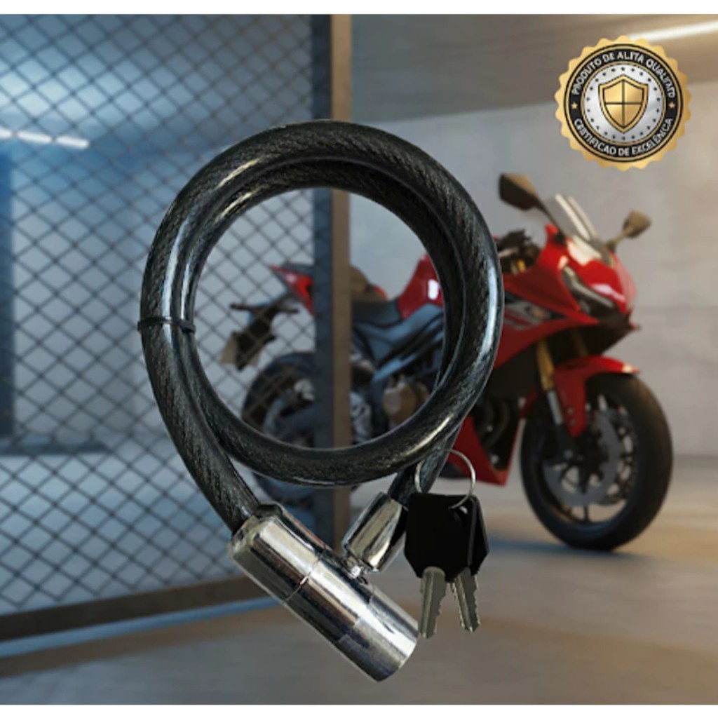 Cadeado Blindado Para Bike ou Moto – 20mm de Bitola | 100cm | 2 CHAVES