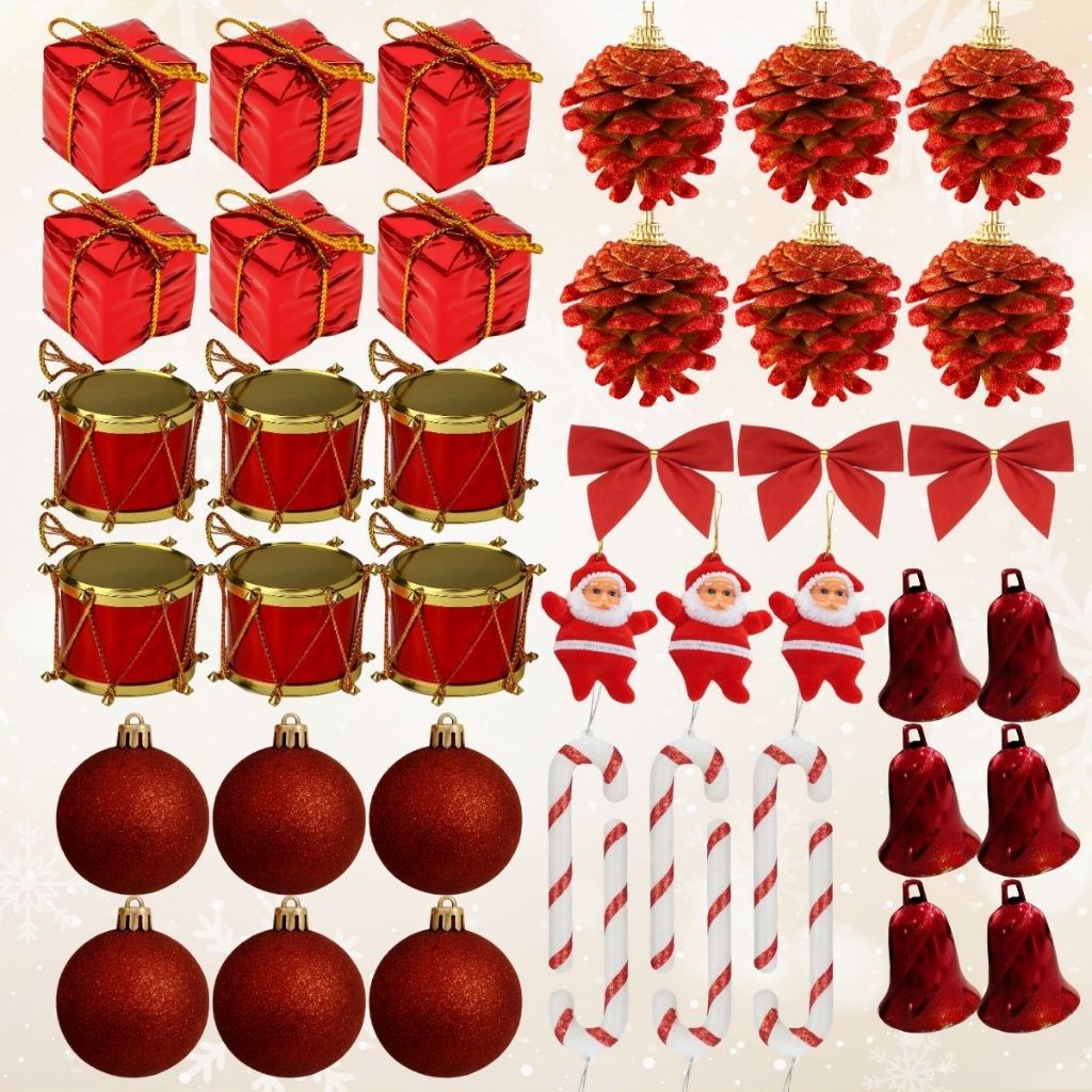 Kit 42 Enfeites Pendente Arvore Natal Decoração Arvore Decorada Completa Kit Arvore de Natal Enfeite