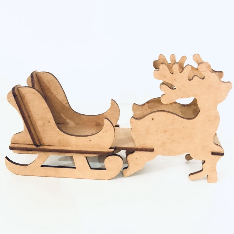 Trenó com Renas 16cm Natal Decoração Decorativo Casa Sala Mdf