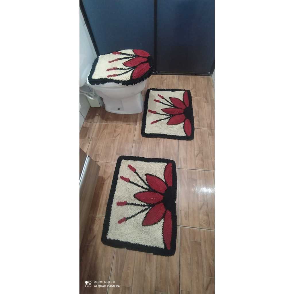 Jogo de Tapete Frufru 3 Peças Florido – Exclusivo e Decorativo para Qualquer Ambiente