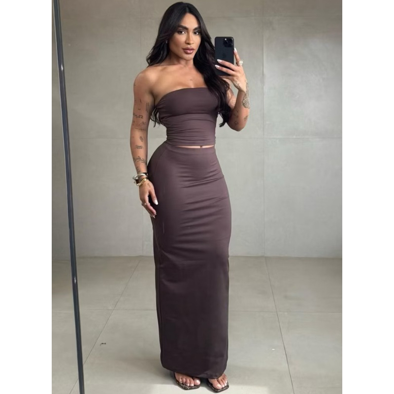 Conjunto Cropped Tomara que Caia + Saia Midi Fenda 36-42