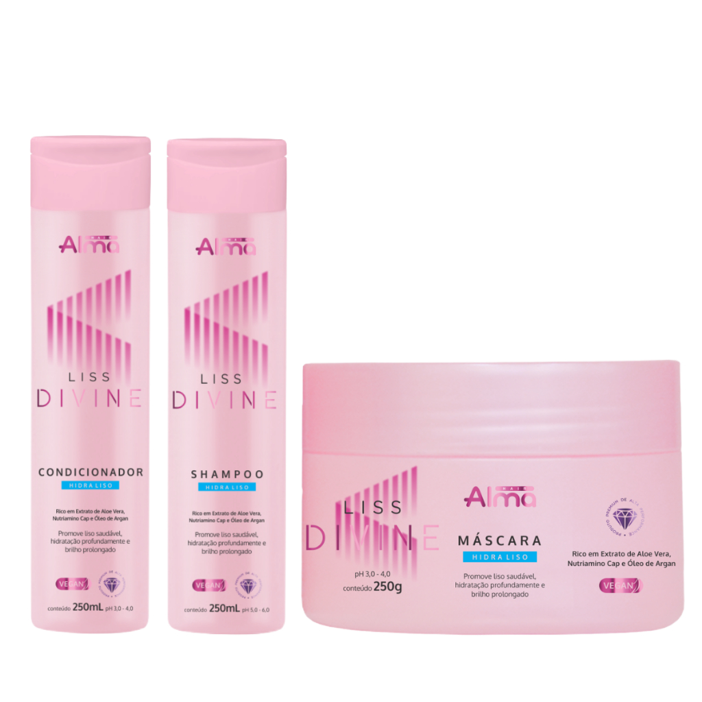 Kit Hidratação Completo Shampoo Máscara Condicionador Acido Hialuronico Brilho Maciez Alma