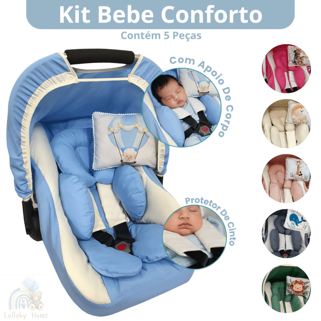 Kit 6 Peças - Capa de Bebê Conforto, Capota, Protetores de Cinto e Redutor e Almofada Estampada