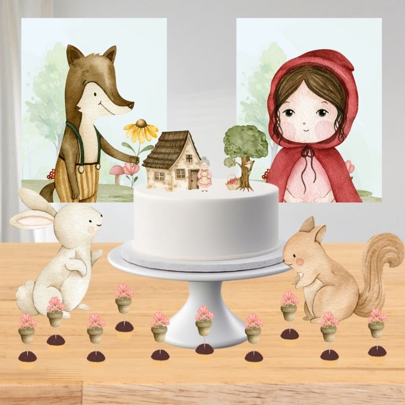 DECORAÇÃO KIT SÓ UM BOLINHO - chapeuzinho vermelho, decoração pegue e monte, decoração de aniversário