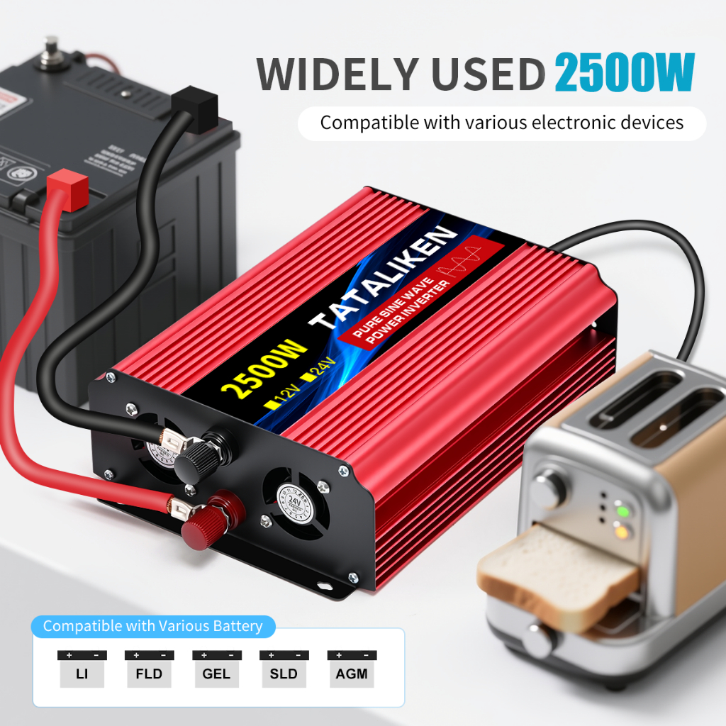Inversor de Onda Senoidal Pura 2500W 12V 110V/220V Painel Solar para Carro Motorhome Geladeira Ar Condicionado Soldagem