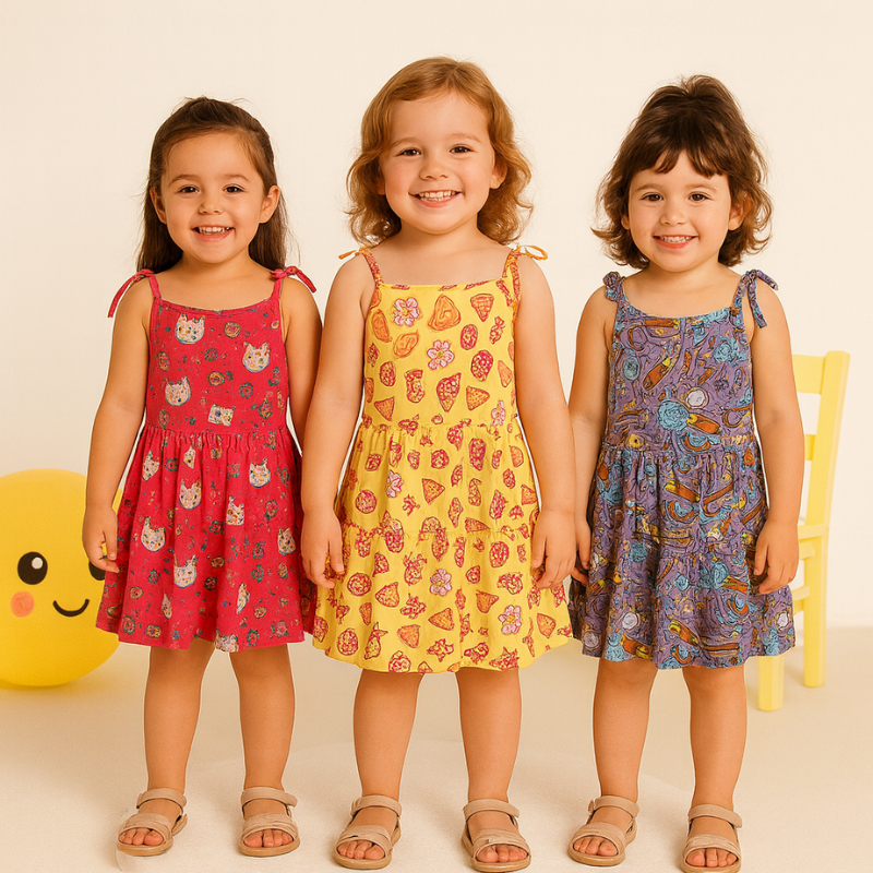 Vestido Infantil Canelado Fresquinho de Alça Menina Verão Feminino Estampado |33| Lançamento