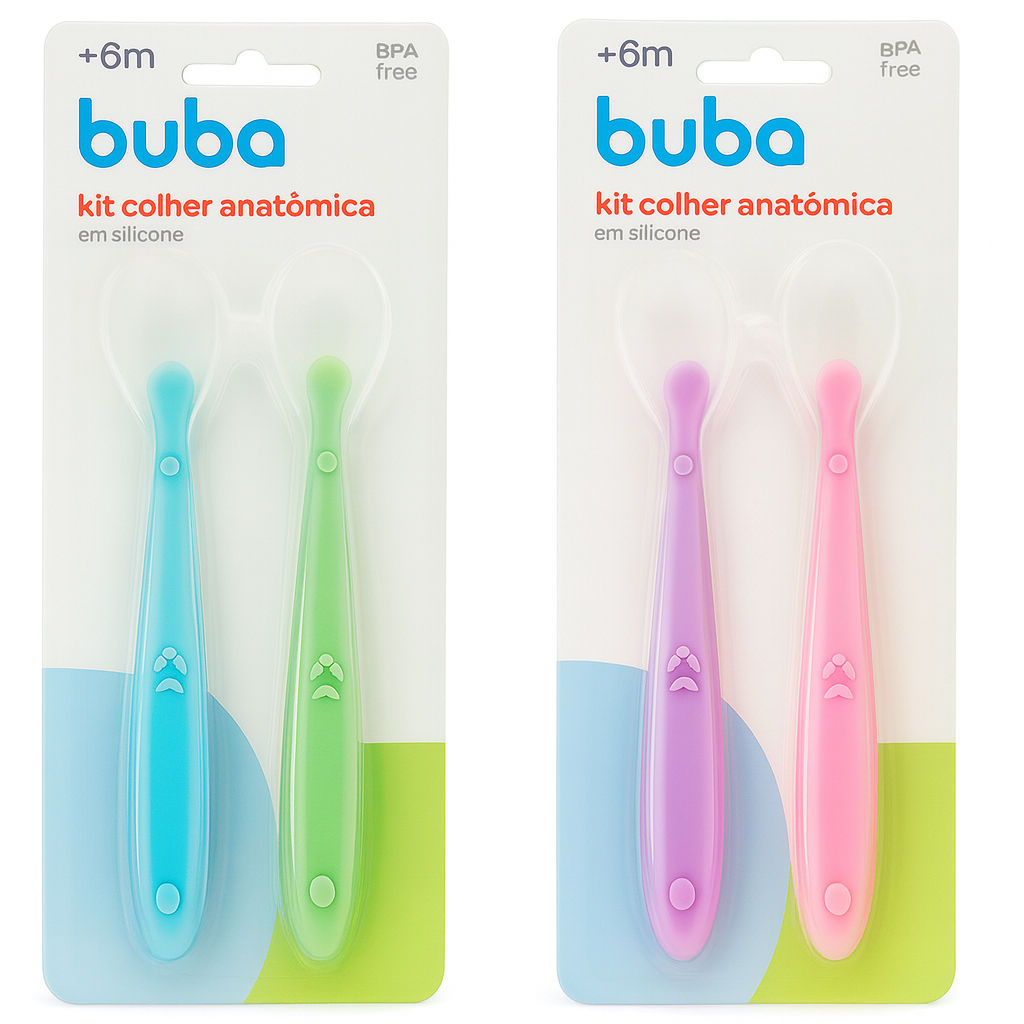 Kit 2 Colheres De Silicone Buba | Colher De Bebê | Introdução Alimentar | Papinha Bebe Talher Lanche em Oferta na Shopee