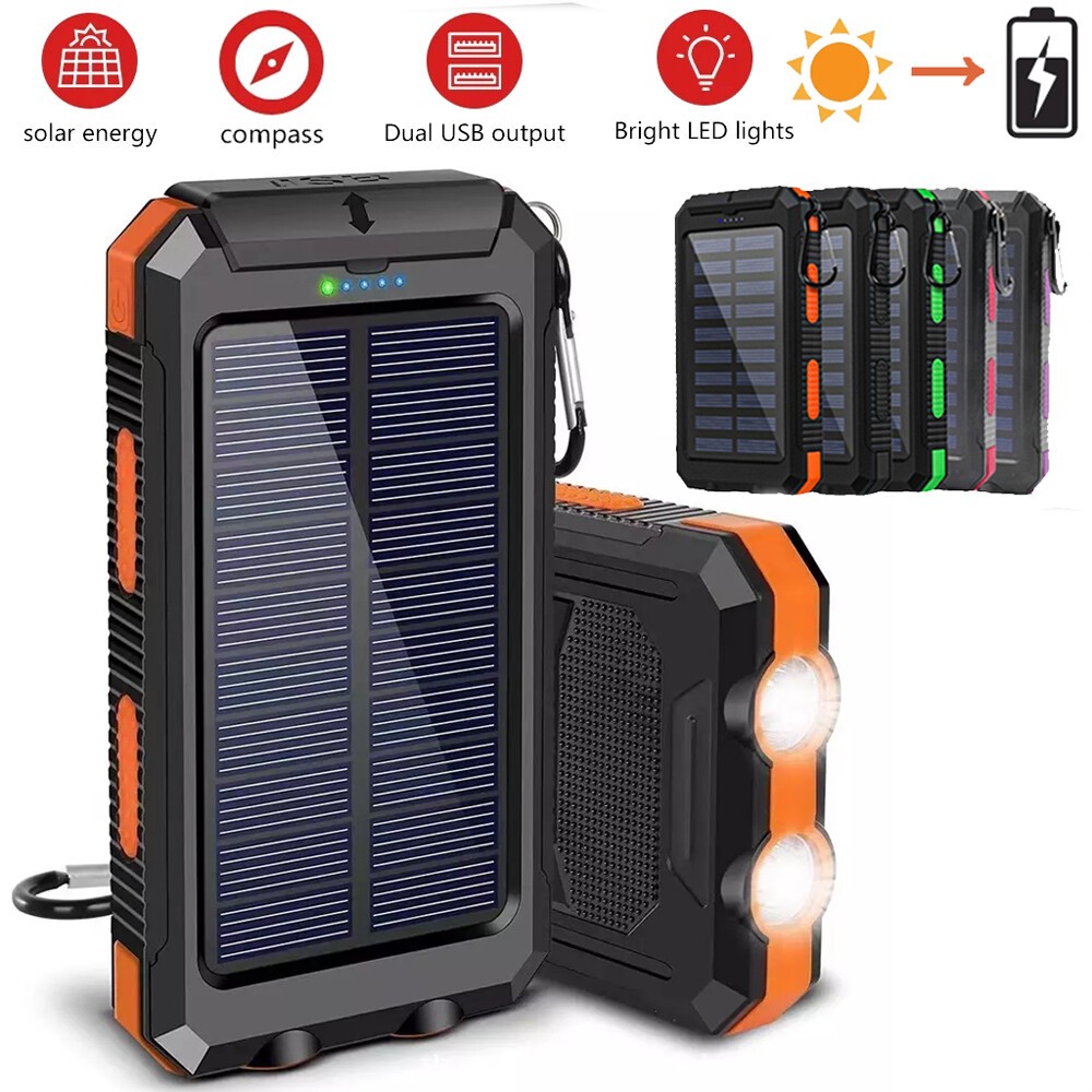 Power Bank Solar 10000mAh Carregador Portátil Bateria Externa Para Xiaomi  Android IOS Tipo-C Carreg em Oferta na Shopee