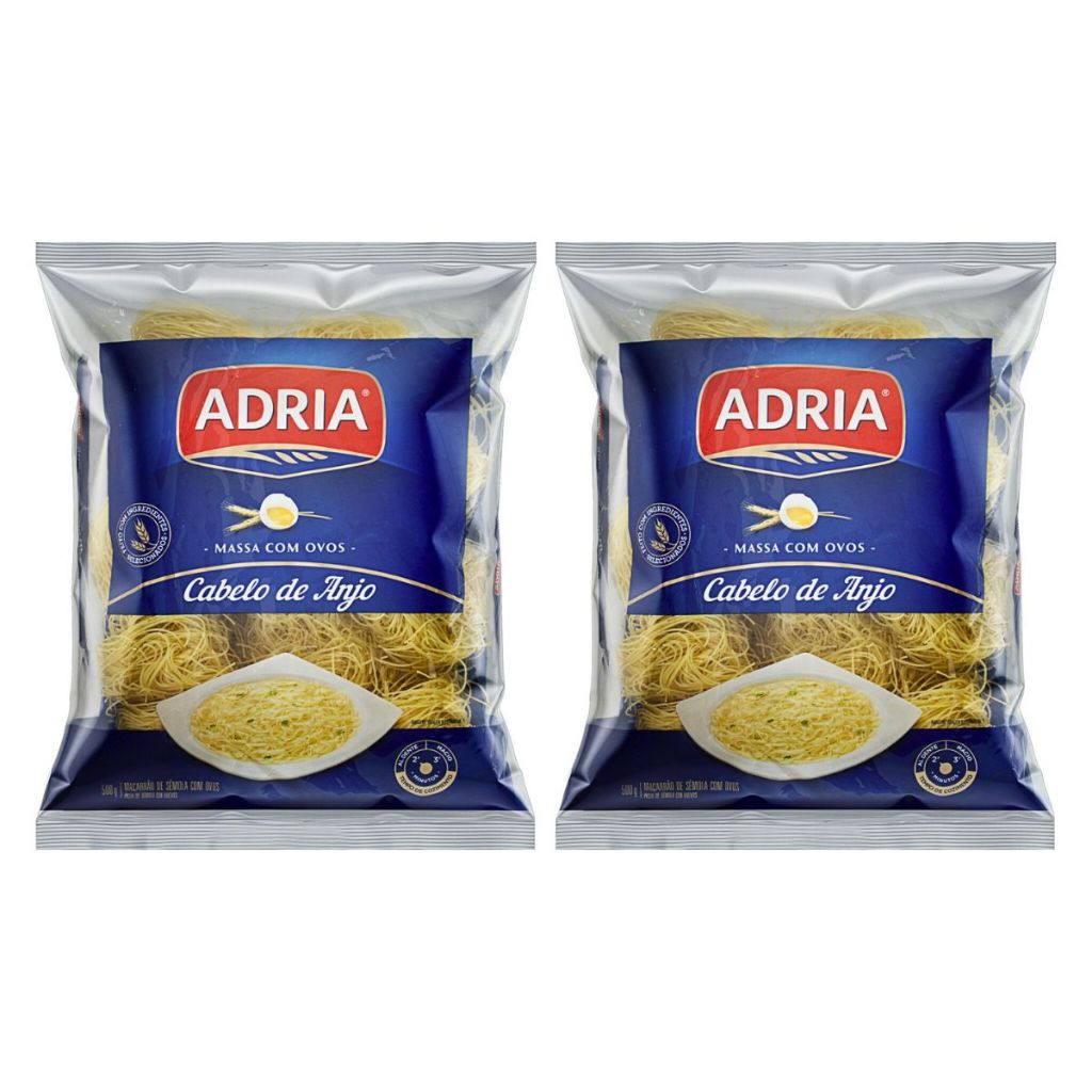 Kit 2un Macarrão Cabelo De Anjo 500G Adria Massa Com Ovos