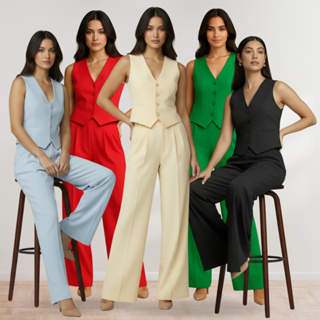 Conjunto Feminino Alfaiataria Calça Mais Colete Regata  Social Elegante Moda Premium em Oferta na Shopee