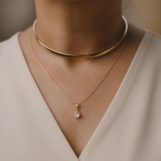 Conjunto Choker e Colar Gota Premium Folheado a Ouro ou Prata – Ajustável, Antialérgico e Elegante em Oferta na Shopee