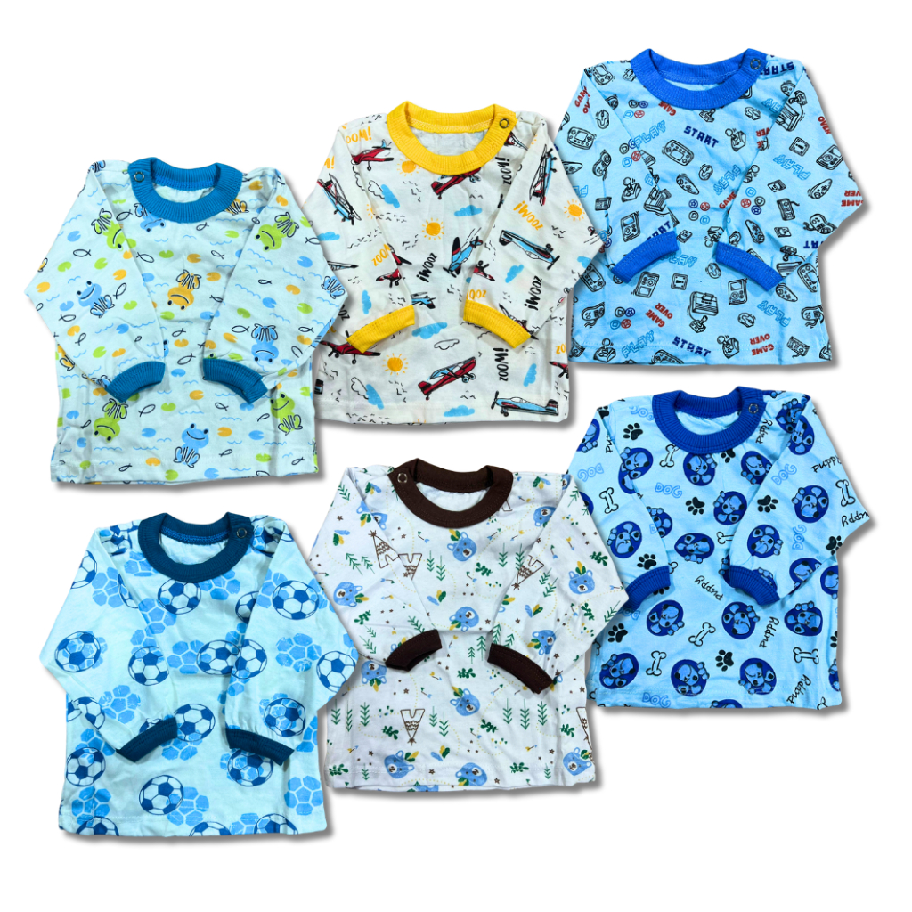 Camisetas Manga Longa Bebê Masculina Kit 3 Peças Blusa Inverno Infantil Menino Roupa Frio Tam PMG
