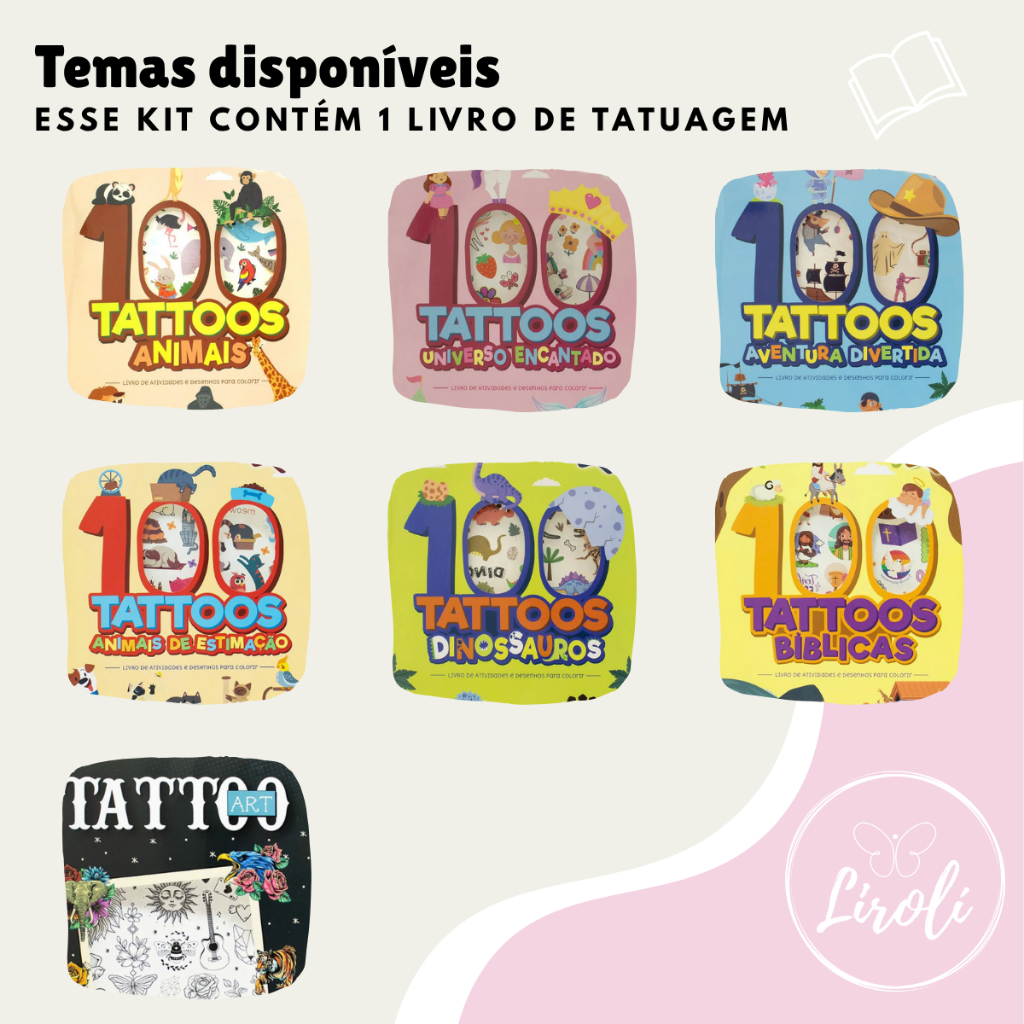 Livro de 100 Tatuagem Brilha no Escuro Infantil Juvenil Com Atividade e Desenho Tattoo Mania — imagem 2 de 2