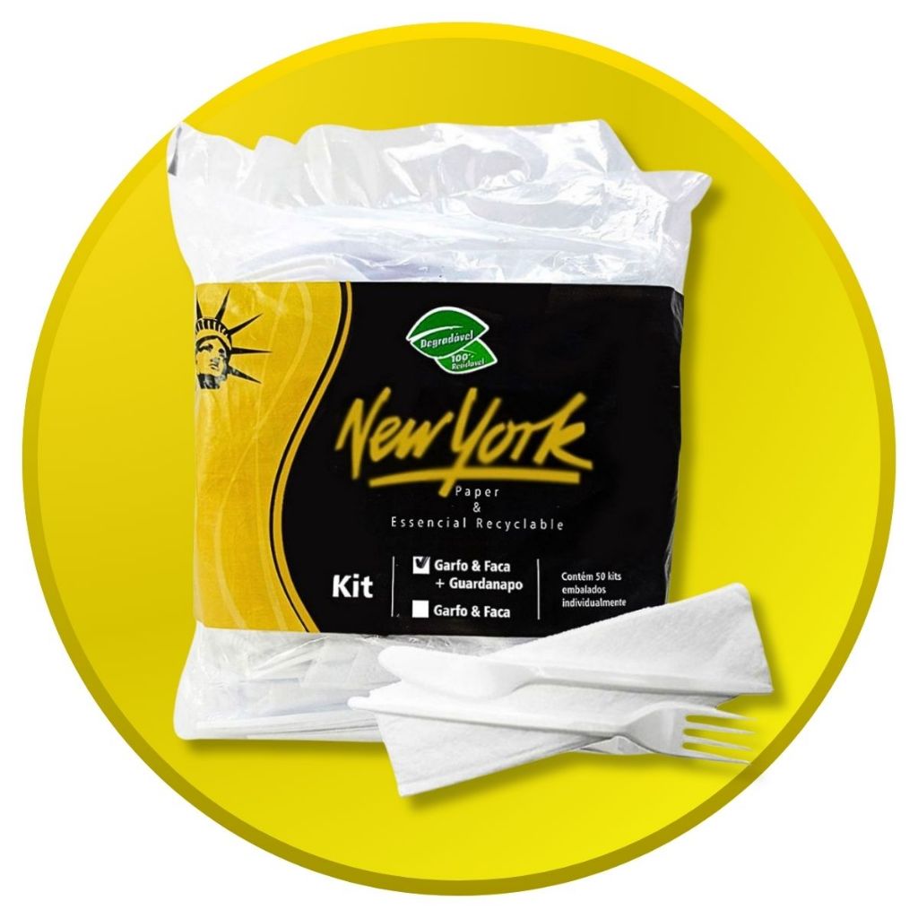 Kit Garfo E Faca Descartavel Com Guardanapo Branco Pacote Com 50 Unidades