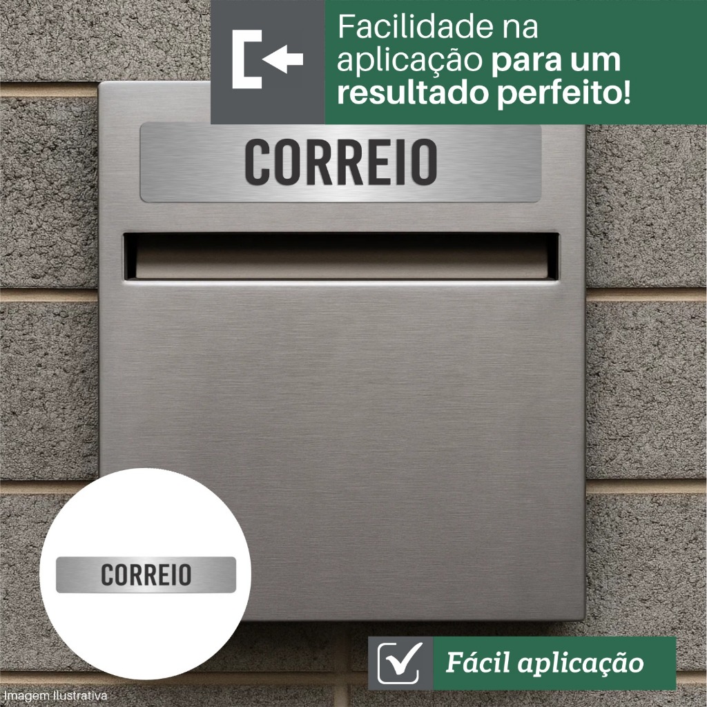 Placa De Sinalização Identificação Correio Aço Inox Escovado Adesiva Com Letras Para Portas Caixas