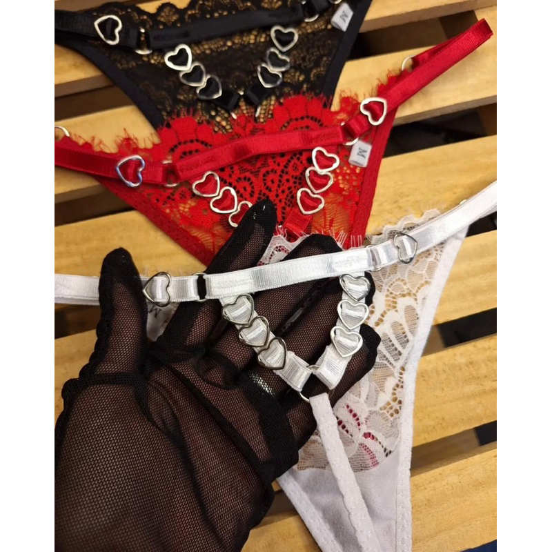 Kit 3 Calcinhas Sexy em Renda – Ajustável com Metais de Coração | Do PP ao Plus Size 50 52 54 em Oferta na Shopee