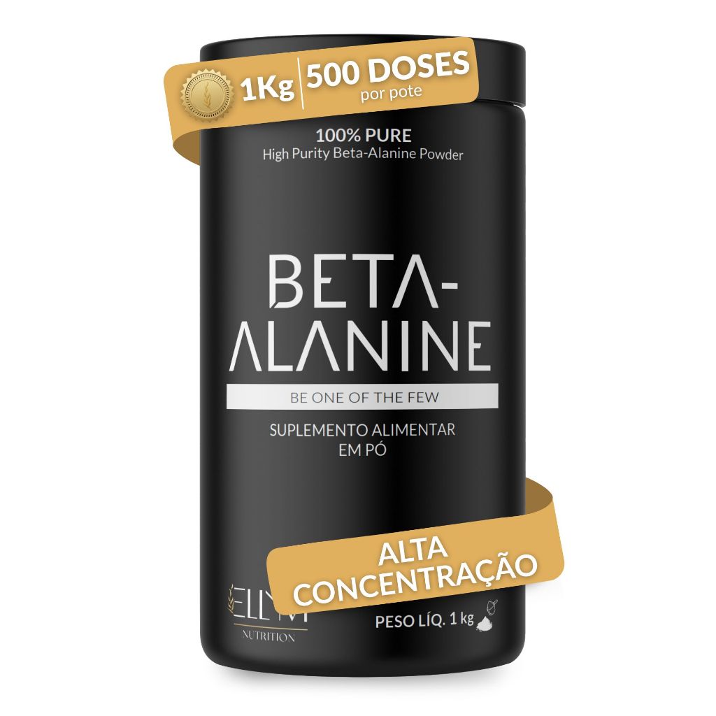 Beta-Alanina 1kg Ellym Nutrition 100% Pura Suplemento Elimina a Fadiga Desempenho Muscular Treino