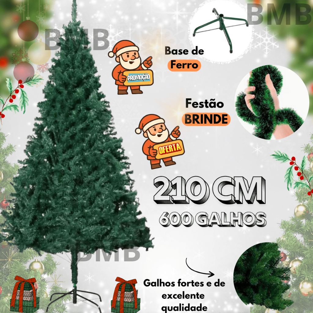 Árvore de natal 2.10 verde tradicional pinheiro cheia luxuosa canadense modelo PREMIUM