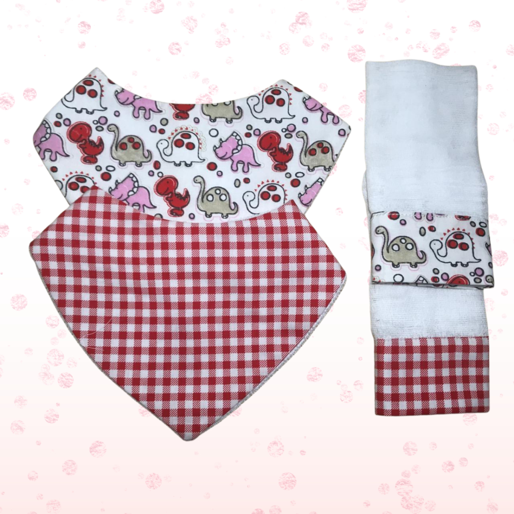 Kit 2 Babador e 2 Toalhinha de Boca Para Bebê 100% Algodão Menino Menina