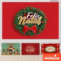 Painel de Festa Natal Retangular Horizontal 3D Sublimado Decoração Em Tecido