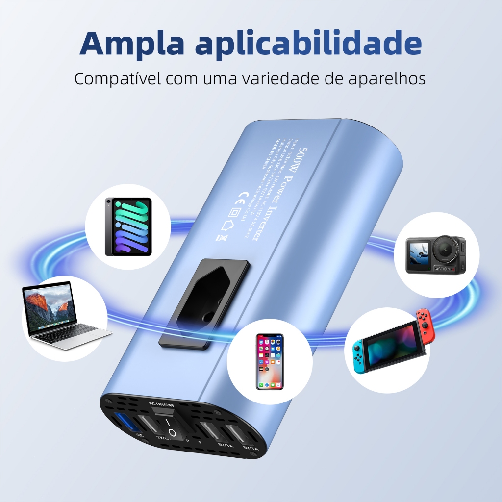 Inversor de onda senoidal modificada de 12V 110V / 220V 500W para carro e celular