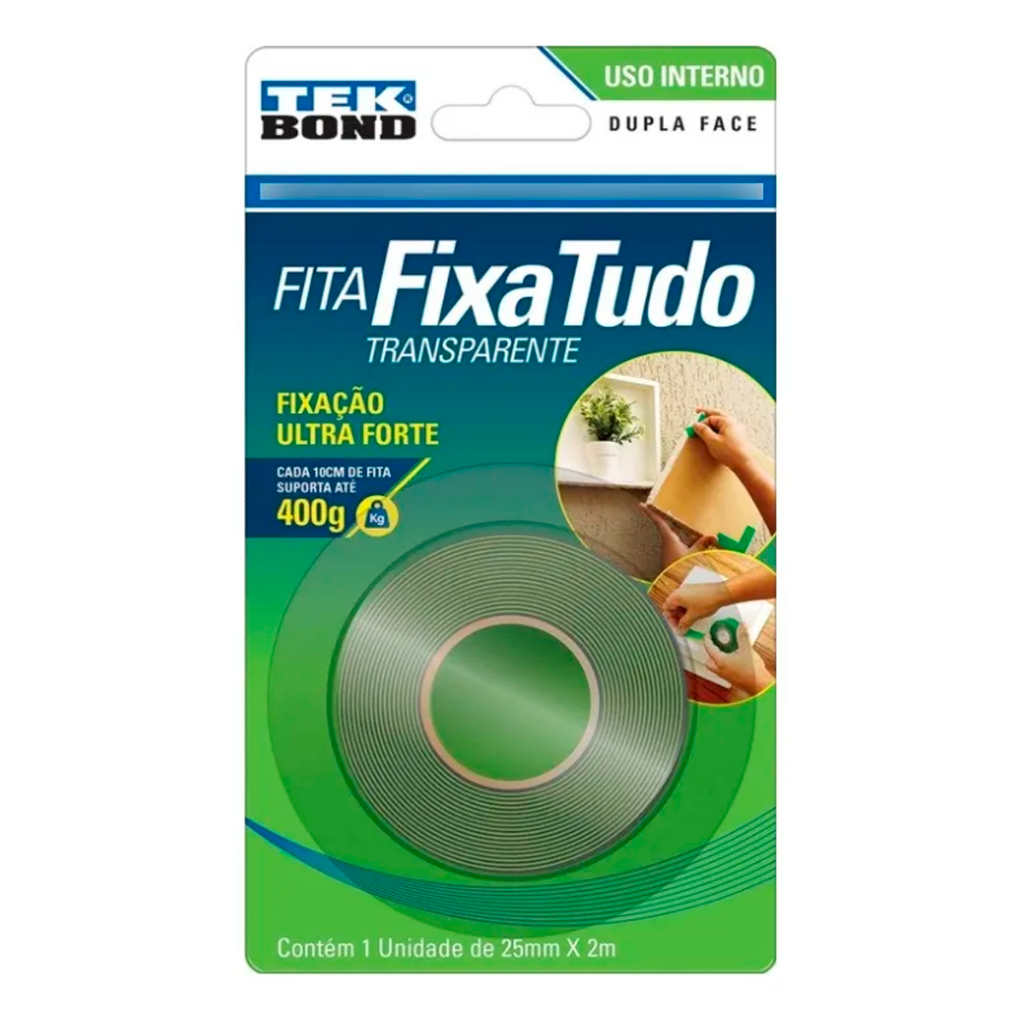 Fita acrílica dupla face 25mm x 2m - interior - blíster - tekbond