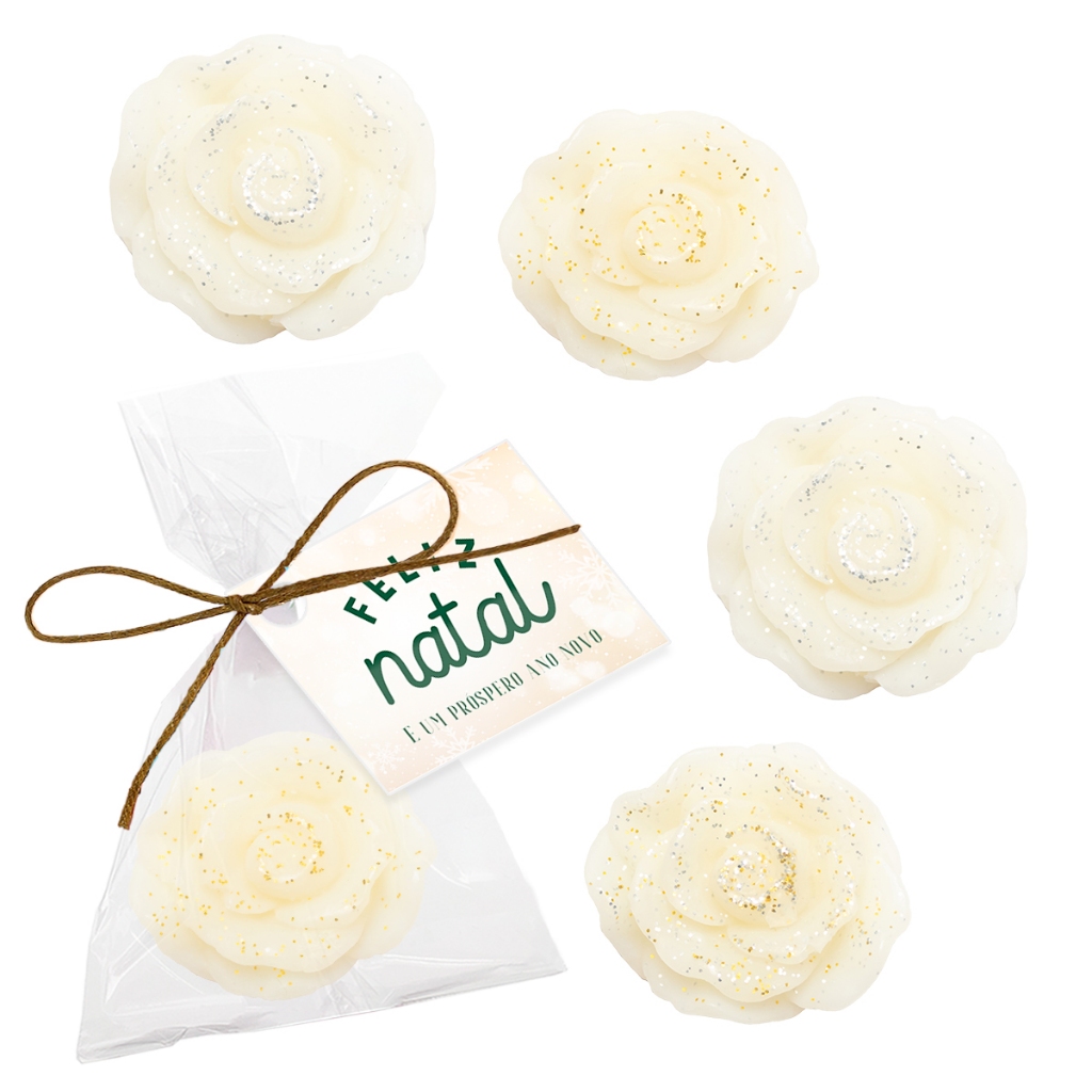 KIT Lembrancinha 10, 15, 25 OU 30UN Sabonete Rosinhas com Glitter Feliz Natal Ano Novo, Mimo Cliente