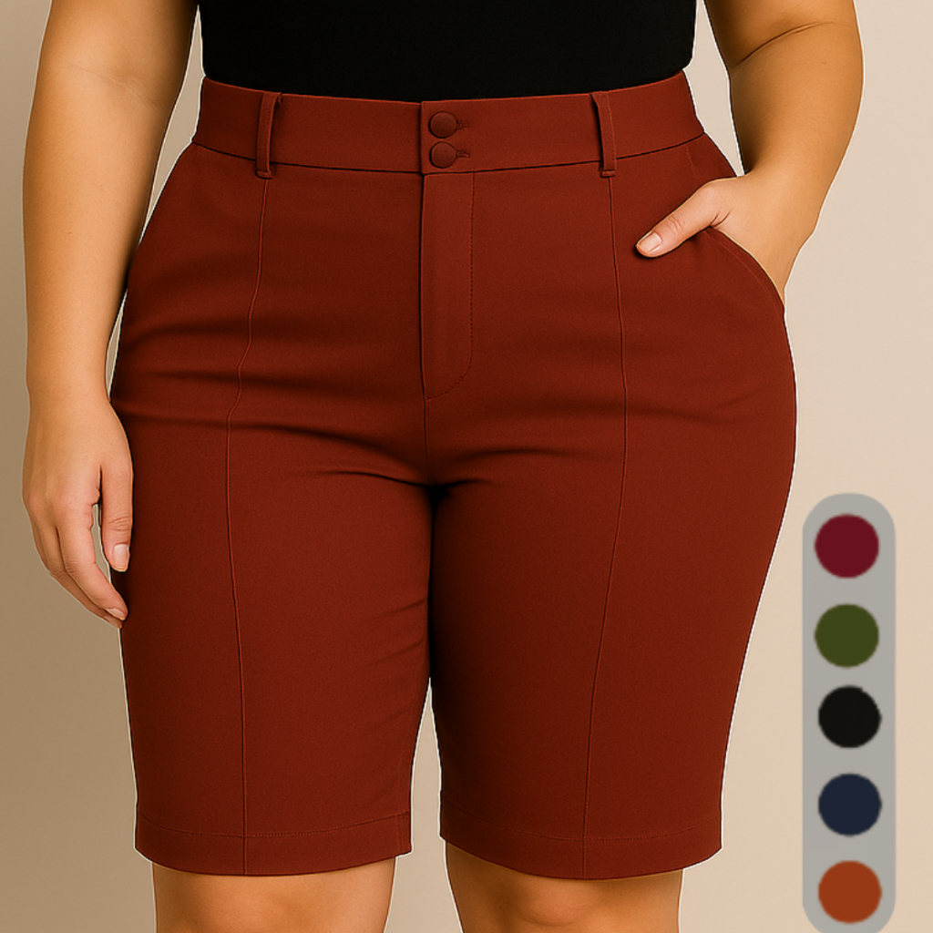 Shorts Bermuda Social Feminina Plus Size Com 2 Botões Tecido Bengaline Cintura Alta Alfaiataria 42 ao 52 em Oferta na Shopee