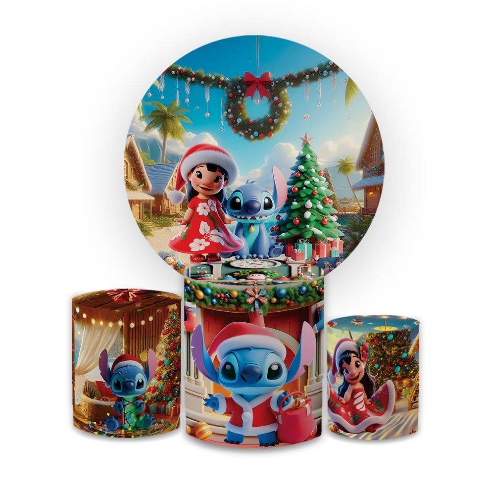 Kit Capas Festiva Para Painel Cilindros Decoração Lançamento Stitch Natal Noel Bibi Paineis