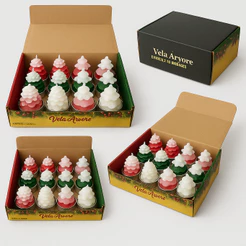 Kit 6/12 Vela Rechaud Árvore de Natal Degradê 6cm – Centro de Mesa para Ceia, Festas e Decoração Natalina