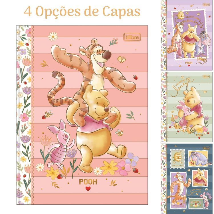 Caderno Colegial Costurado Capa Dura Pooh 80 Folhas 383929 TILIBRA em Oferta na Shopee
