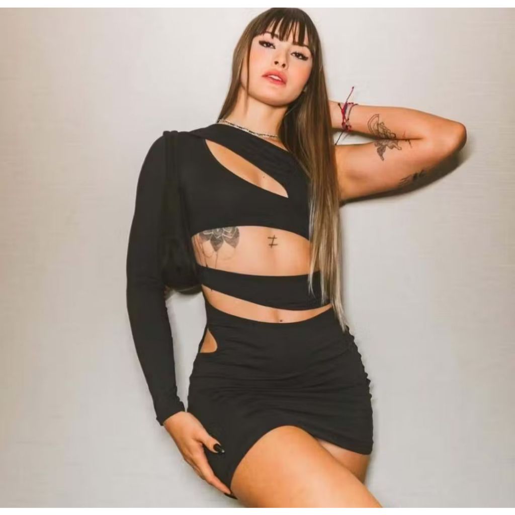 Vestido Feminino Tubinho Com Recortes  / Look Festa,Balada/ Moda Gringa em Oferta na Shopee