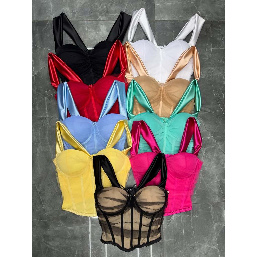 Cropped Corselet tule serenity cetim com aro de amarração premium