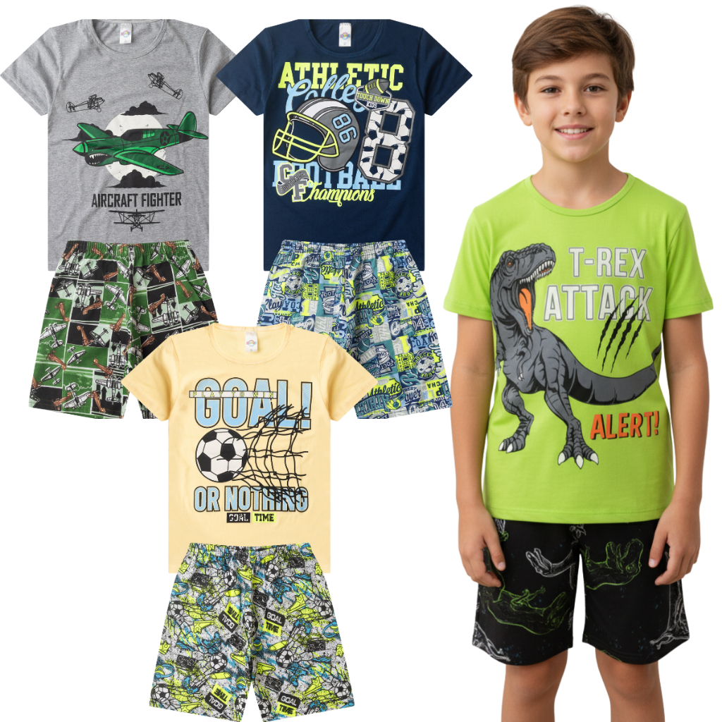 Pijama Infantil Verão Conjunto Sortido Infanto-Juvenil Menina Menino Leve e Confortável