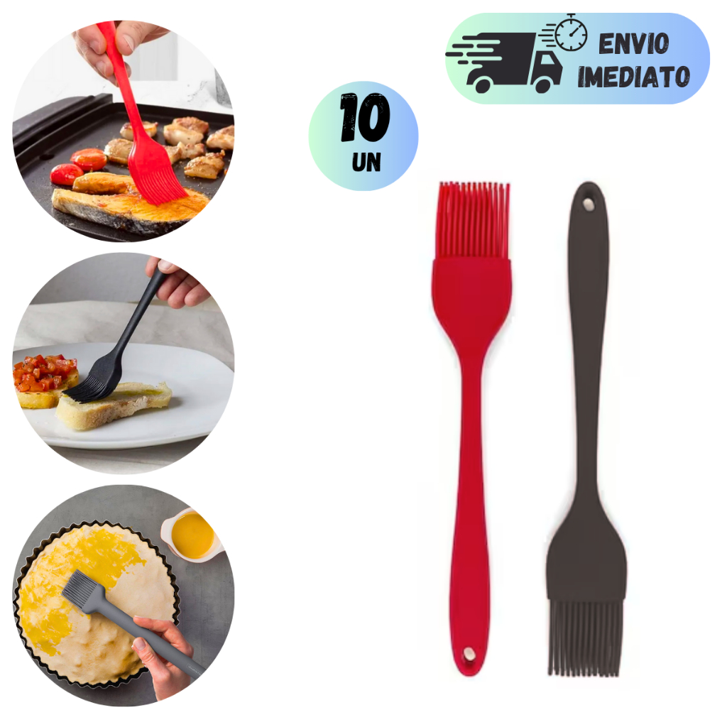 KIT 10 PINCEL DE SILICONE PARA UNTAR FORMA E COZINHAR IDEAL PARA CHURRASCO COZINHA CULINARIA RECEITA
