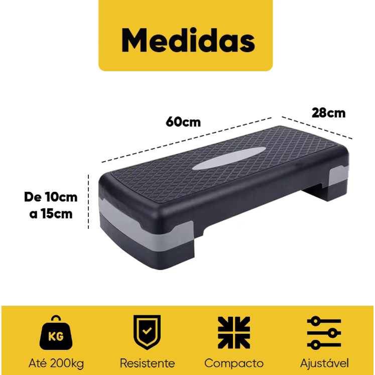 Plataforma Step Fitness Ajustável 60cm Antiderrapante 2 Níveis Leve e Resistente