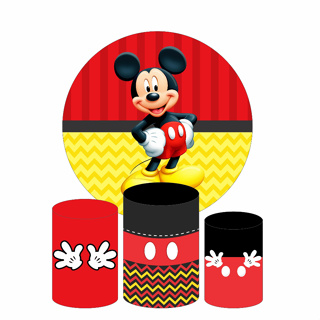 Kit Trio de Capas Cilindro + Painel Redondo 1,5m Mickey Para Decoração de Festa Infantil em Oferta na Shopee